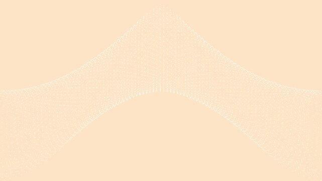 bisque background featuring dotted particle patterns forming three-dimensional waves that roll forward and backward. The flowing dot structures create a sense of spatial depth and soft motion.