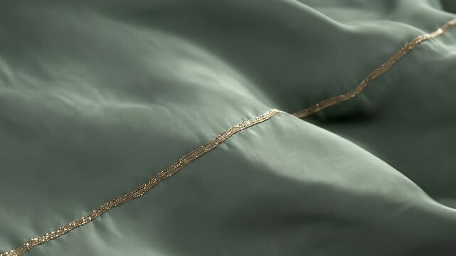 Elegant Green Silk Fabric with Gold Glitter Line representing Ramadan Fashion and Luxury Texture - 3D Illustration