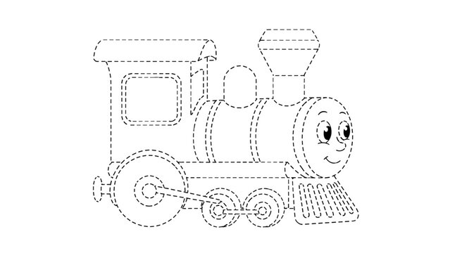 A smiling cartoon train engine with a happy face on the front