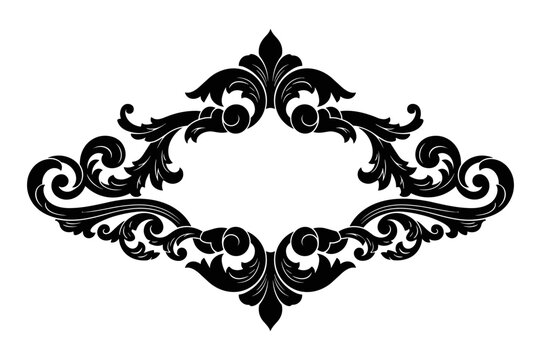 Vintage baroque frame scroll ornament engraving border retro style acanthus foliage swirl decorative design element