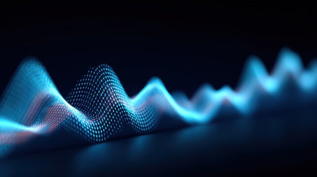 Abstract digital wave pattern in blue tones representing sound frequencies and technological innovation with a mesmerizing glow effect