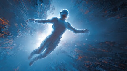 Astronaut Floating in Space Amidst a Cosmic Colorful Background