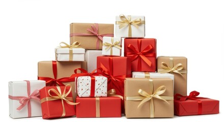 Fototapeta premium A large pile of beautifully wrapped gift boxes in various sizes and colors
