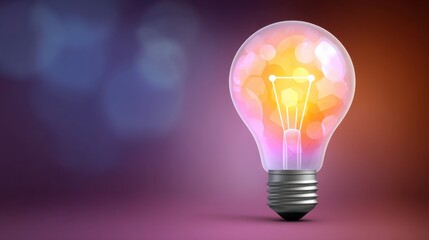 Colorful light bulb glowing softly against a blurred background with bokeh effect, representing creativity, innovation, and inspiration in design concepts