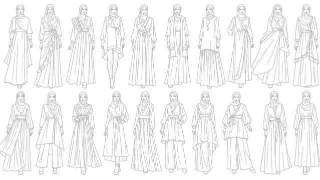Collection of Traditional Female Outfits Sketches.