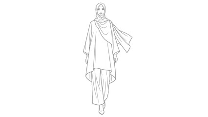 Obraz premium Woman Walking in Traditional Asian Outfit.