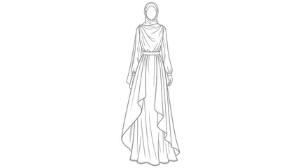 Obraz premium Woman Wearing Long Elegant Dress Sketch.