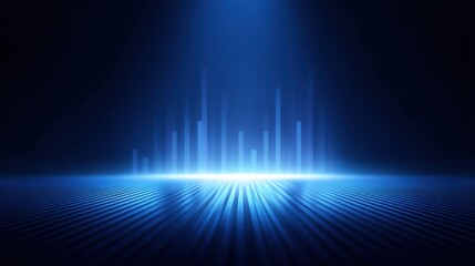 Obraz premium Abstract digital background with glowing blue lines on a dark surface, representing sound waves and data visualization in a modern technology theme