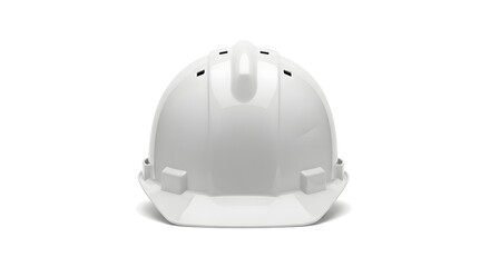 Fototapeta premium Shiny white industrial safety hard hat seen from the front isolated on a clean bright white background symbolizing construction protection and workplace security measures