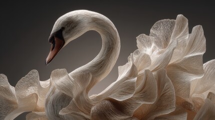 Obraz premium Elegant Swan with Flowing Feathers in Soft Light and Curves