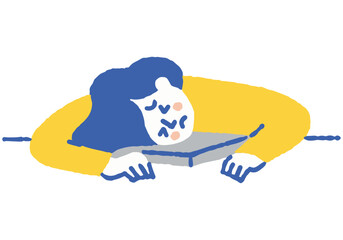 Office worker exhausted from work, face buried in desk_color