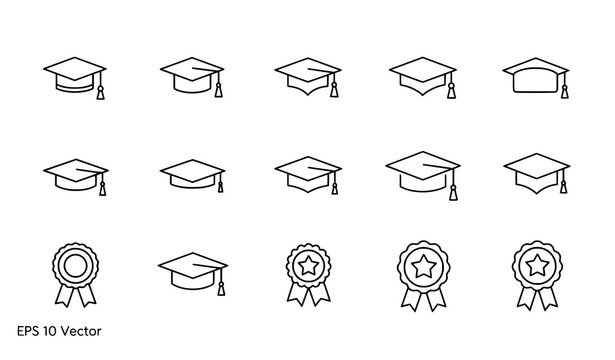Minimal graduation cap outline icon set for education and academic UI