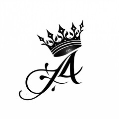 Elegant calligraphic letter A with royal crown tattoo design