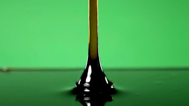Close-up of a dark liquid being poured from a thin stream.
