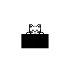 Fototapeta premium Flat black and white icon of a cat hiding behind a box