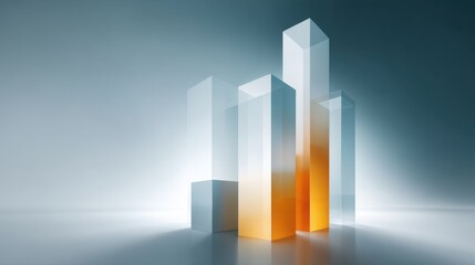 Modern Abstract Chart Representing Growth and Progression in a Business Environment with Transparent and Reflective Elements