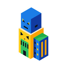 Obraz premium Isometric angry monster buildings in a stylized urban landscape.