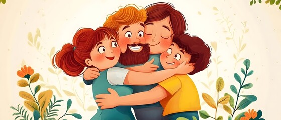 Animated family hugging.