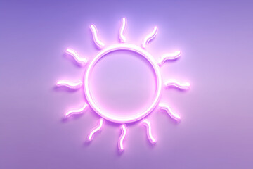 A Glowing Neon Sun on a Light Purple Background, Summer Symbol