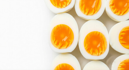 Soft Boiled Egg Cut in Half on White Background