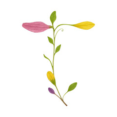 Obraz premium PNG Colorful botanical letter T