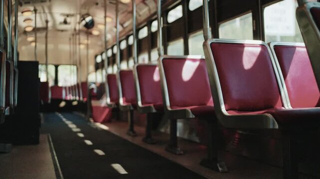 A close up on vintage train seats. Dallas, Texas.