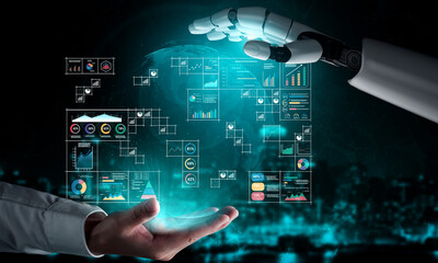 Naklejka premium An AI powered big data visualization and business analytics grid. A complex collection of AI charts for comprehensive company reporting. Motif