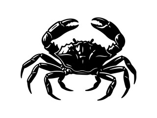 Black silhouette of a crab isolated on white background. 