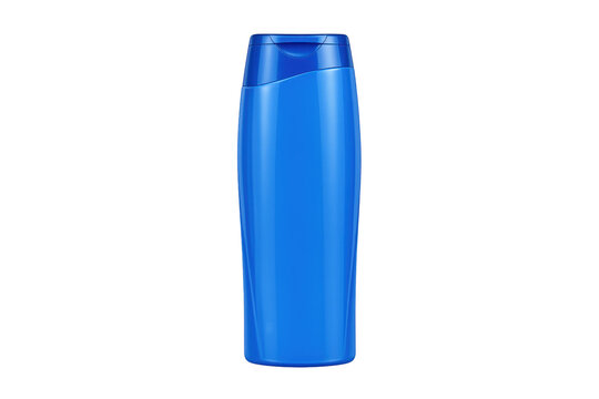 Blue plastic shampoo bottle for hair care, cosmetic, cleanser, and hygiene products on transparent background