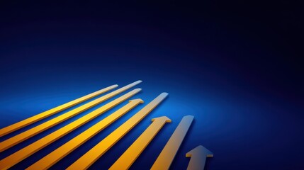Gradually Increasing Arrows on a Blue Background Symbolizing Growth, Progress, Success, and Positive Trends in Business and Financial Contexts