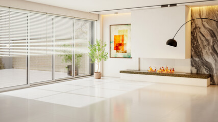 Large luxury modern bright interiors Living room mockup illustration 3D rendering Digitally Generated Image