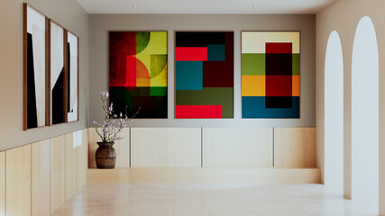 Large luxury modern bright interiors Living room mockup illustration 3D rendering Digitally Generated Image