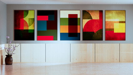 Large luxury modern bright interiors Living room mockup illustration 3D rendering Digitally Generated Image