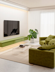 Large luxury modern bright interiors Living room mockup illustration 3D rendering Digitally Generated Image