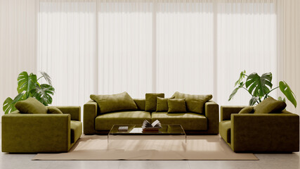 Large luxury modern bright interiors Living room mockup illustration 3D rendering Digitally Generated Image