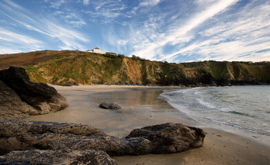 Sunset at Polurrian beach, Mullion, Lizard peninsula, Cornwall, England