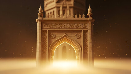 Fototapeta premium Golden light shines through a sacred islamic archway, creating a mystical atmosphere