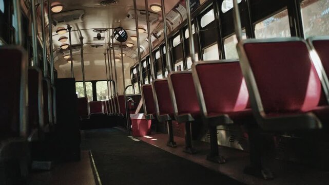 A close up on vintage train seats. Dallas, Texas.