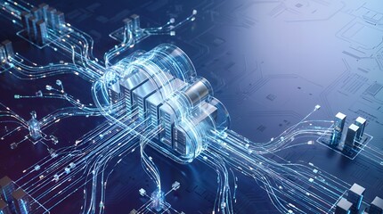 Abstract digital cloud computing concept with server data storage illustration