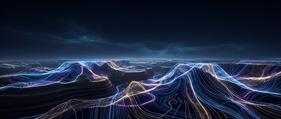 Abstract digital landscape with glowing lines modern data visualization concept