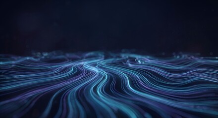 Abstract flowing lines in shades of blue representing digital data streams