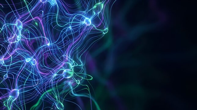 Abstract digital artwork of neural networks with vibrant glowing lines - Powered by Adobe