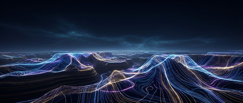 Abstract digital landscape with glowing lines modern data visualization concept - Powered by Adobe