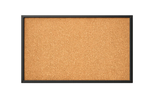 Blank cork board with black frame providing copy space for notes, reminders, and important messages, transparent background
