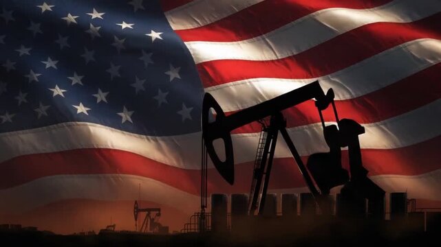 Petroleum Pumpjack with United States Flag Energy Industry
