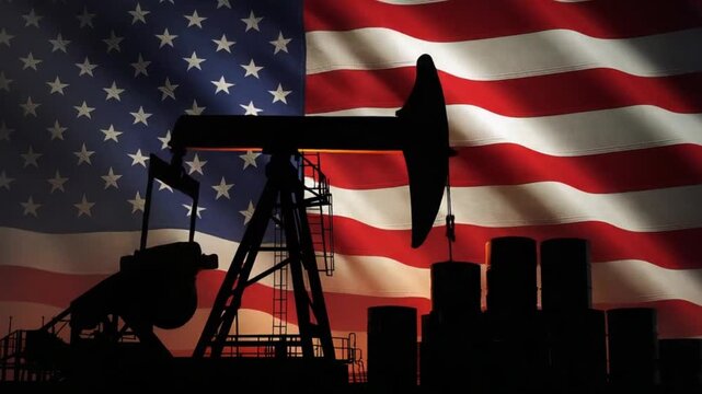 Petroleum Pumpjack with United States Flag Oil Economy Concept
