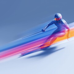 alpine skiing banner. alpine skiing dynamic wallpaper with colorful light trails on a dark background