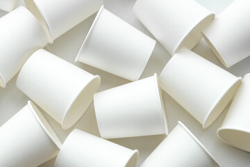 White Paper Cups Flat Lay Pattern Background