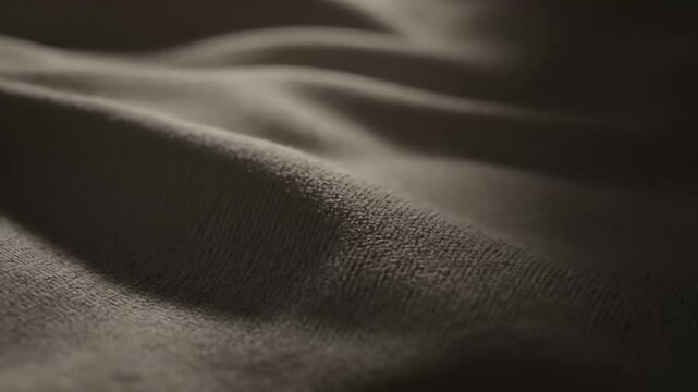 Macro Close-up of Soft Plush Fabric Textile Surface Draped in Warm Brown Tones, Creating Wavy Folds and Textured Abstract Background