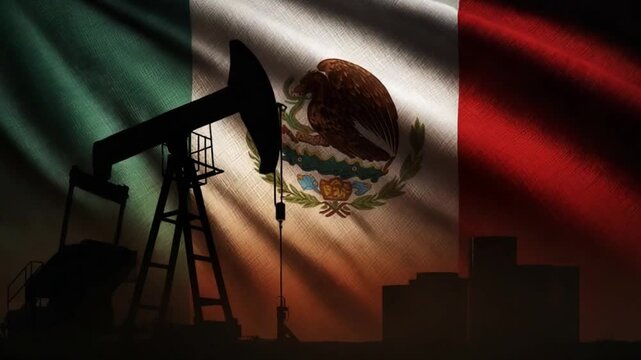 Petroleum Pumpjack with Kuwait Flag Oil Economy Concept
